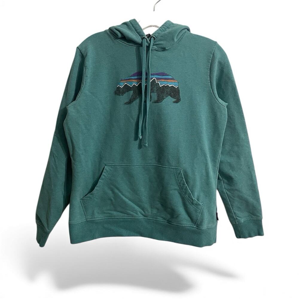 Patagonia Hoodie Sweatshirt Women Medium Fitz Roy Bear Uprisal Teal
